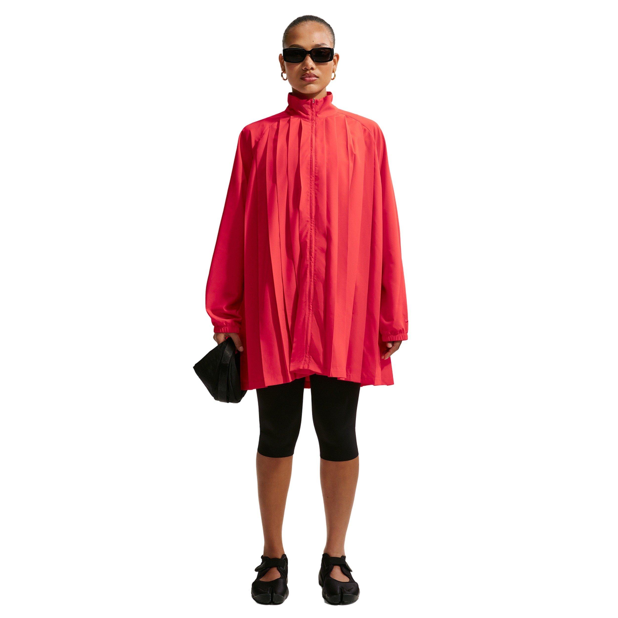 Nike Women's Sportswear Oversized Long Sleeve Pleated Mini Dress - CRIMSON